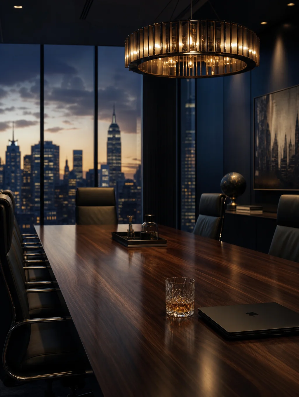 Focused professional environment with clean lines and gold-accented decor